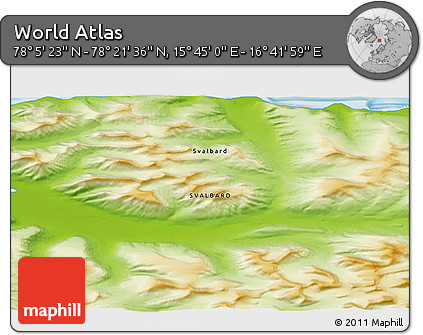 Physical 3D Map of the Area around 78° 13' 29" N, 16° 13' 30" E