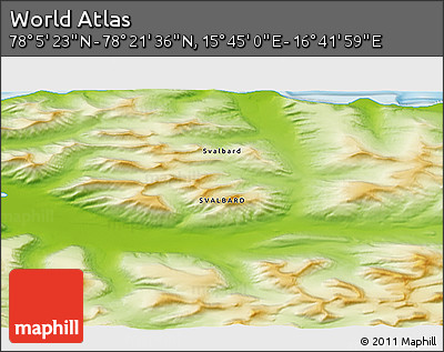 Physical 3D Map of the Area around 78° 13' 29" N, 16° 13' 30" E