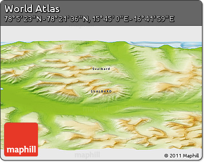 Physical 3D Map of the Area around 78° 13' 29" N, 16° 13' 30" E