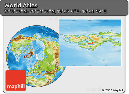 Physical Location Map of the Area around 78° 13' 29" N, 16° 13' 30" E
