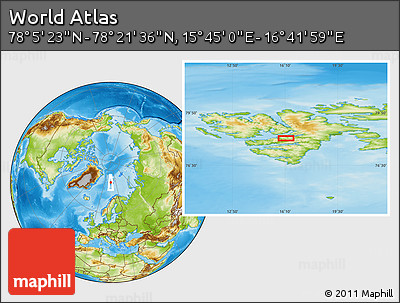 Physical Location Map of the Area around 78° 13' 29" N, 16° 13' 30" E