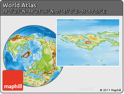 Physical Location Map of the Area around 78° 13' 29" N, 16° 13' 30" E