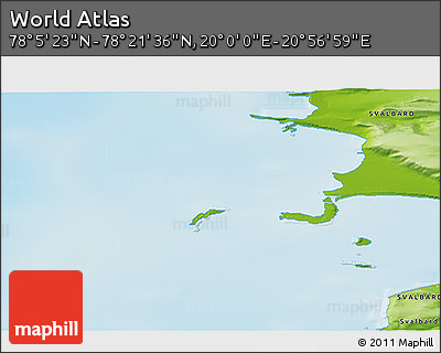 Physical 3D Map of the Area around 78° 13' 29" N, 20° 28' 30" E