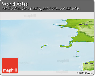 Physical 3D Map of the Area around 78° 13' 29" N, 20° 28' 30" E