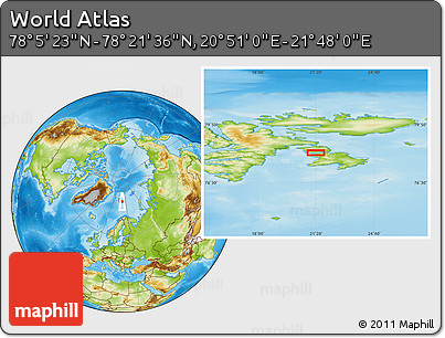 Physical Location Map of the Area around 78° 13' 29" N, 21° 19' 30" E