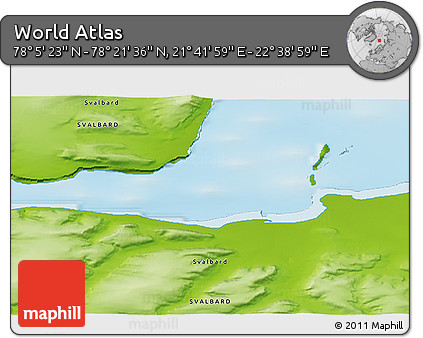 Physical 3D Map of the Area around 78° 13' 29" N, 22° 10' 29" E