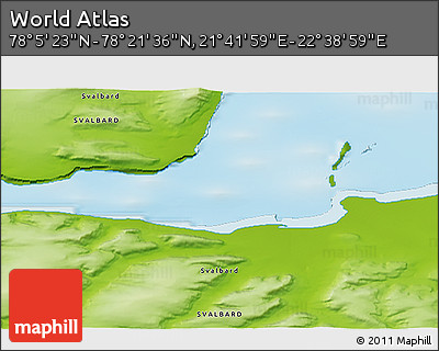 Physical 3D Map of the Area around 78° 13' 29" N, 22° 10' 29" E