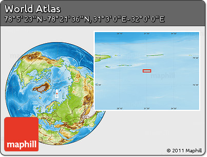 Physical Location Map of the Area around 78° 13' 29" N, 31° 31' 29" E