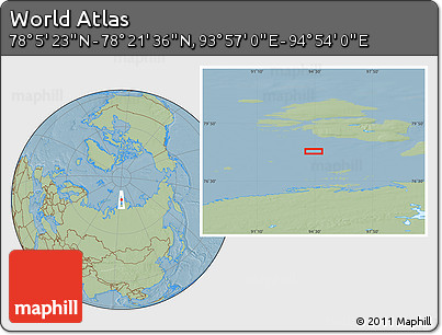 Savanna Style Location Map of the Area around 78° 13' 29" N, 94° 25' 30" E, hill shading