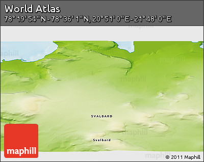 Physical 3D Map of the Area around 78° 27' 57" N, 21° 19' 30" E