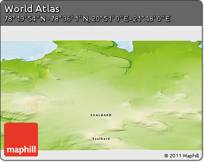 Physical 3D Map of the Area around 78° 27' 57" N, 21° 19' 30" E