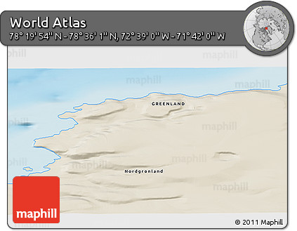 Shaded Relief 3D Map of the Area around 78° 27' 57" N, 72° 10' 30" W