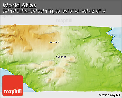 Physical 3D Map of the Area around 78° 27' 57" N, 89° 10' 30" W
