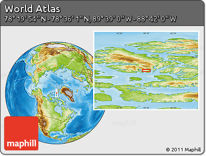 Physical Location Map of the Area around 78° 27' 57" N, 89° 10' 30" W