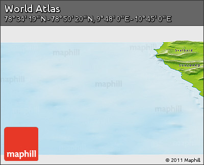 Physical 3D Map of the Area around 78° 42' 20" N, 10° 16' 30" E
