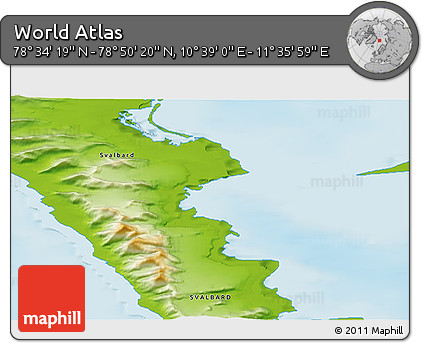 Physical 3D Map of the Area around 78° 42' 20" N, 11° 7' 30" E