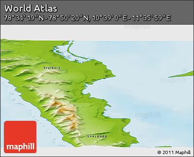 Physical 3D Map of the Area around 78° 42' 20" N, 11° 7' 30" E
