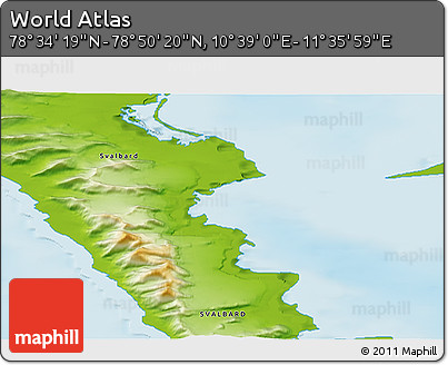 Physical 3D Map of the Area around 78° 42' 20" N, 11° 7' 30" E