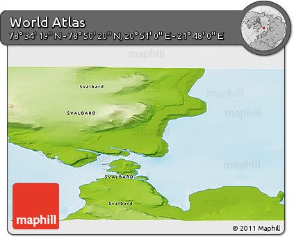 Physical 3D Map of the Area around 78° 42' 20" N, 21° 19' 30" E