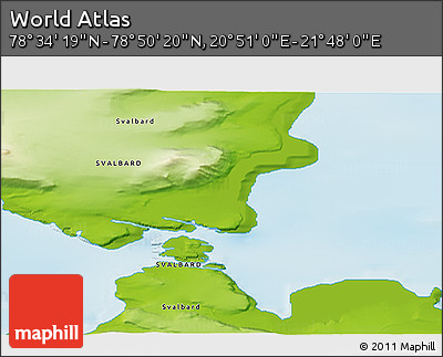 Physical 3D Map of the Area around 78° 42' 20" N, 21° 19' 30" E