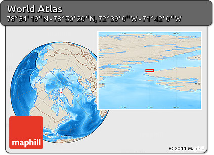 Shaded Relief Location Map of the Area around 78° 42' 20" N, 72° 10' 30" W