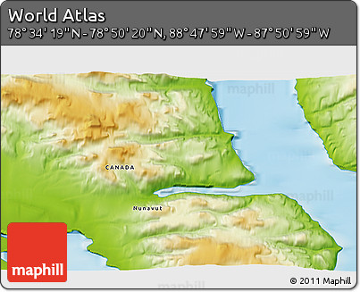 Physical 3D Map of the Area around 78° 42' 20" N, 88° 19' 29" W