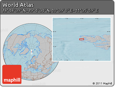 Gray Location Map of the Area around 78° 56' 37" N, 11° 7' 30" E, hill shading