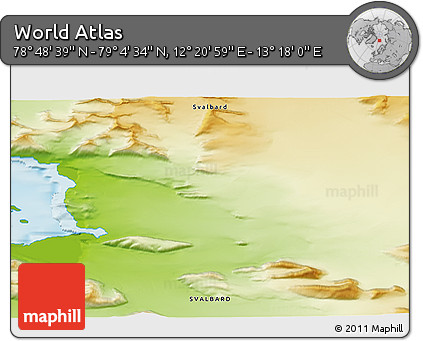Physical 3D Map of the Area around 78° 56' 37" N, 12° 49' 29" E