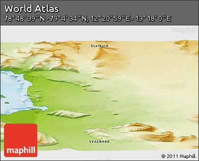 Physical 3D Map of the Area around 78° 56' 37" N, 12° 49' 29" E