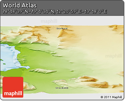 Physical 3D Map of the Area around 78° 56' 37" N, 12° 49' 29" E