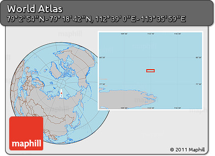 Gray Location Map of the Area around 79° 10' 48" N, 113° 7' 30" E