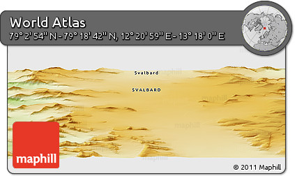 Physical Panoramic Map of the Area around 79° 10' 48" N, 12° 49' 29" E