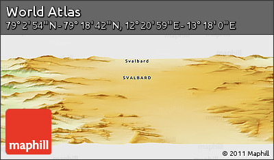 Physical Panoramic Map of the Area around 79° 10' 48" N, 12° 49' 29" E