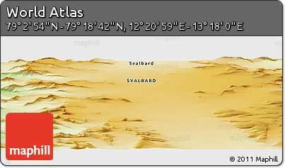 Physical Panoramic Map of the Area around 79° 10' 48" N, 12° 49' 29" E