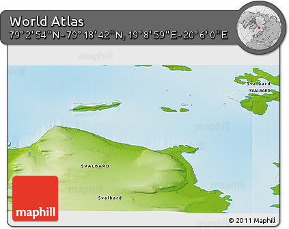 Physical 3D Map of the Area around 79° 10' 48" N, 19° 37' 30" E
