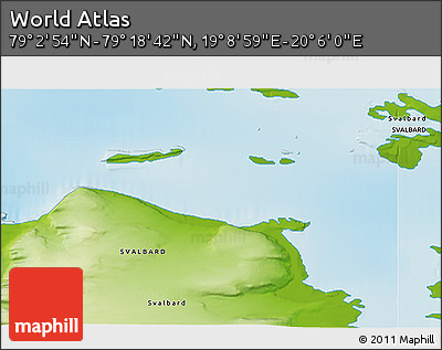 Physical 3D Map of the Area around 79° 10' 48" N, 19° 37' 30" E
