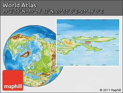 Physical Location Map of the Area around 79° 10' 48" N, 21° 19' 30" E
