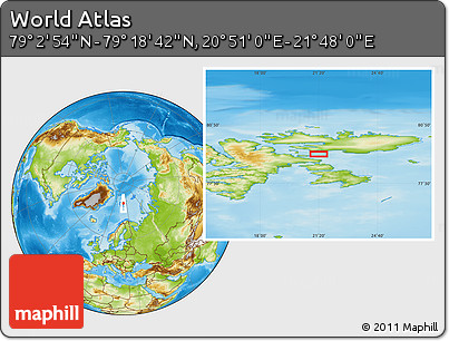 Physical Location Map of the Area around 79° 10' 48" N, 21° 19' 30" E