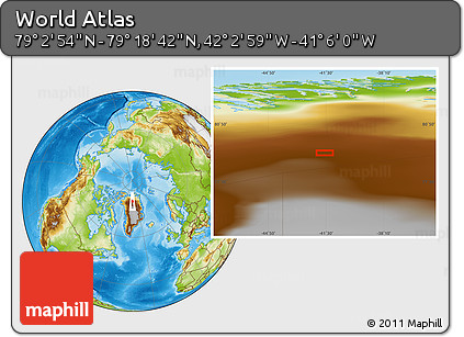 Physical Location Map of the Area around 79° 10' 48" N, 41° 34' 30" W