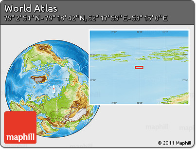 Physical Location Map of the Area around 79° 10' 48" N, 52° 46' 29" E