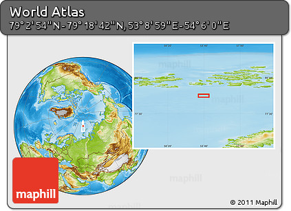 Physical Location Map of the Area around 79° 10' 48" N, 53° 37' 30" E