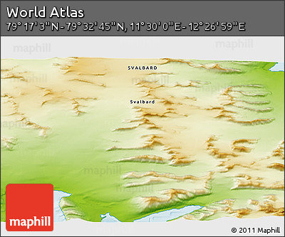 Physical 3D Map of the Area around 79° 24' 54" N, 11° 58' 29" E