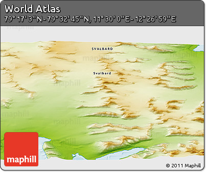 Physical 3D Map of the Area around 79° 24' 54" N, 11° 58' 29" E