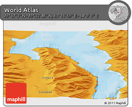 Political 3D Map of the Area around 79° 24' 54" N, 13° 40' 30" E