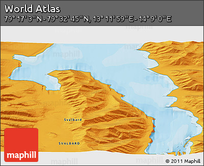 Political 3D Map of the Area around 79° 24' 54" N, 13° 40' 30" E