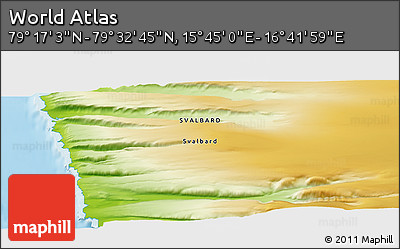 Physical Panoramic Map of the Area around 79° 24' 54" N, 16° 13' 30" E