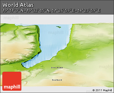 Physical 3D Map of the Area around 79° 24' 54" N, 17° 55' 29" E