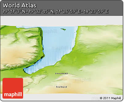 Physical 3D Map of the Area around 79° 24' 54" N, 17° 55' 29" E