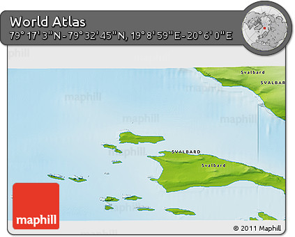 Physical 3D Map of the Area around 79° 24' 54" N, 19° 37' 30" E