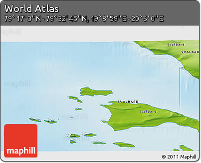 Physical 3D Map of the Area around 79° 24' 54" N, 19° 37' 30" E